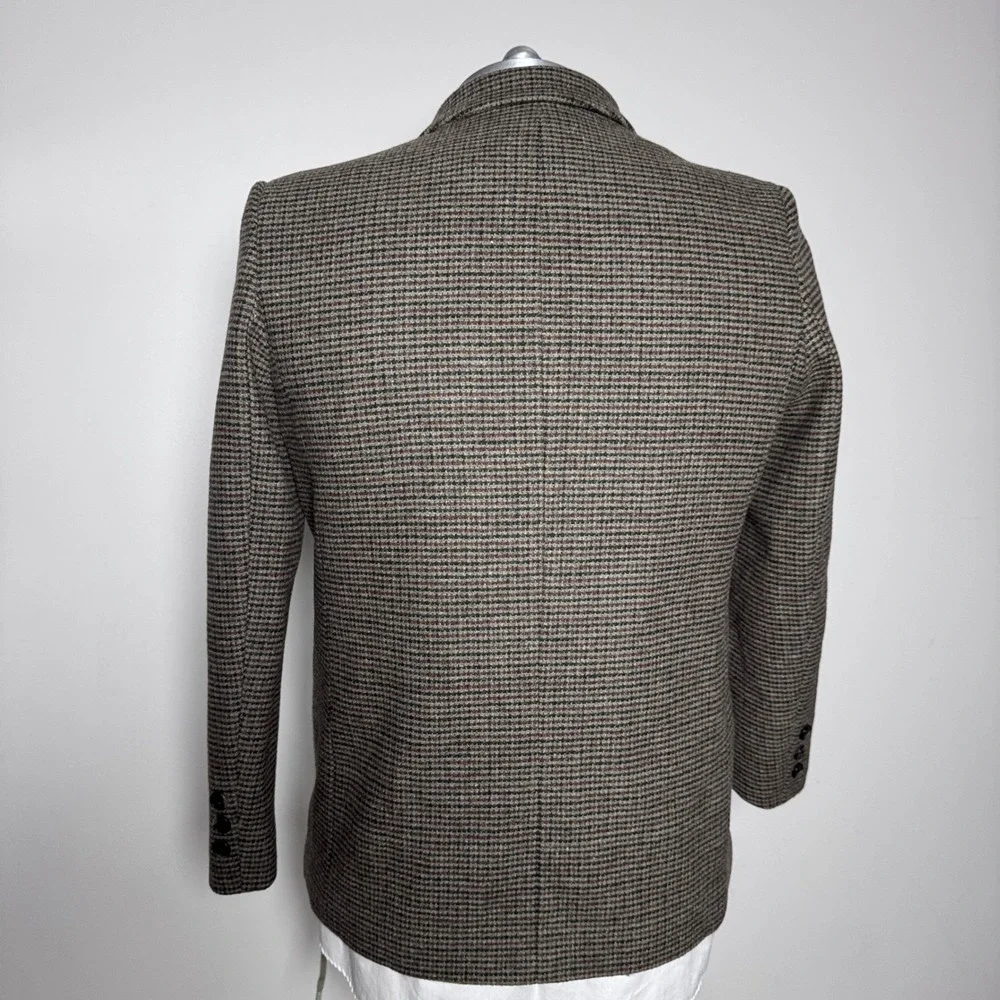 Mina Self Blazer Mens XL Green Grid Wool Blend Double Breasted Peak Lapel 23QDYT